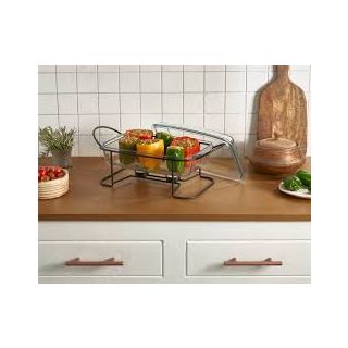 Rectangular casserole with lid + black stand