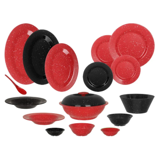 Pure Melamine Set 38 Q Round Red × Black