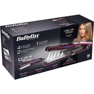 Babyliss ST396 iPro 230 Steam Wet and Dry Hair Straightener 230C, Titanium Ceramic and Mini Straightener, Purple - 