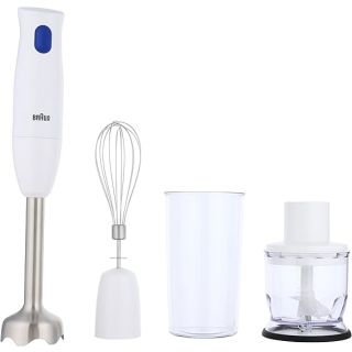 Braun MultiQuick 1 Hand blender MQ10.201M WH, 450 Watts With Chopper 350 ml, Beaker 600 ml – White/Blue