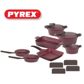Pot set, 14 pcs, burgundy artisan granite, pyrex