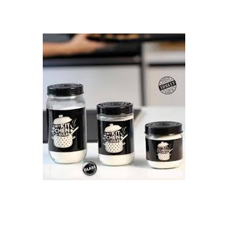 3-piece jar set with "My Kitchen" design and black lid Herevin  