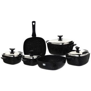 طقم حلل 10 ق مربع جرانيت سافلون اسود بجودة عالية وتصميم عملي