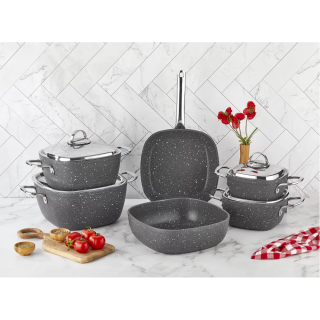 طقم حلل10مربع جرانيت سافلون رمادى يدستيل بجودة عالية وتصميم عملي