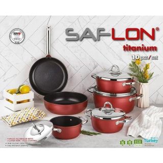 طقم حلل10ق تيتانيوم سافلون احمر يد ستيل