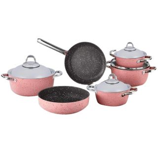 طقم حلل 10 ق مدور جرانيت سافلون روز