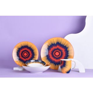 طقم عشاء 30ق بورسلين فوشيا * ازرق *اصفر