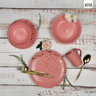 طقم عشاء 30ق  ميكس ذهبى بينك اكسفورد 318