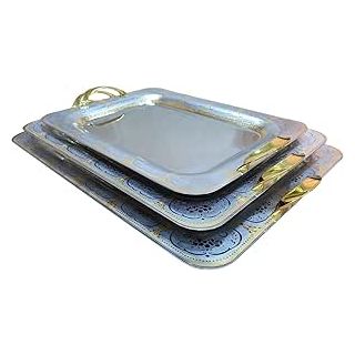 5090G طقم صينية 3ق استانلس مستطيل دهبى