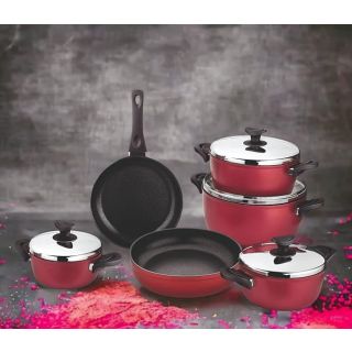 طقم حلل10ق تيتانيوم سافلون احمر بكاليت