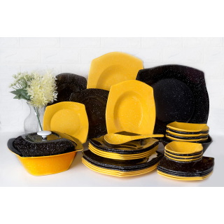 طقم ميلامين بيور 38 ق مربع اصفر×اسود