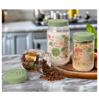 طقم برطمان 3ق ورد غطاء مينت جرين هيريفين